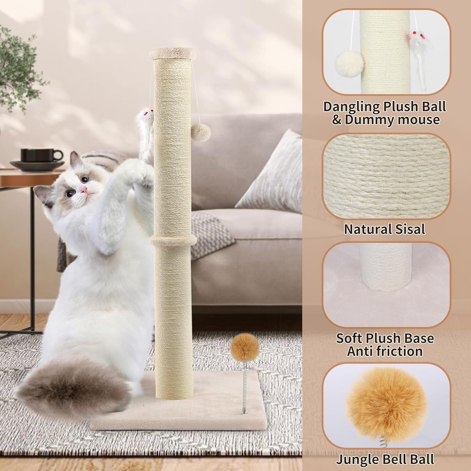Peluomoz 36-Inch Cat Scratching Post, Beige