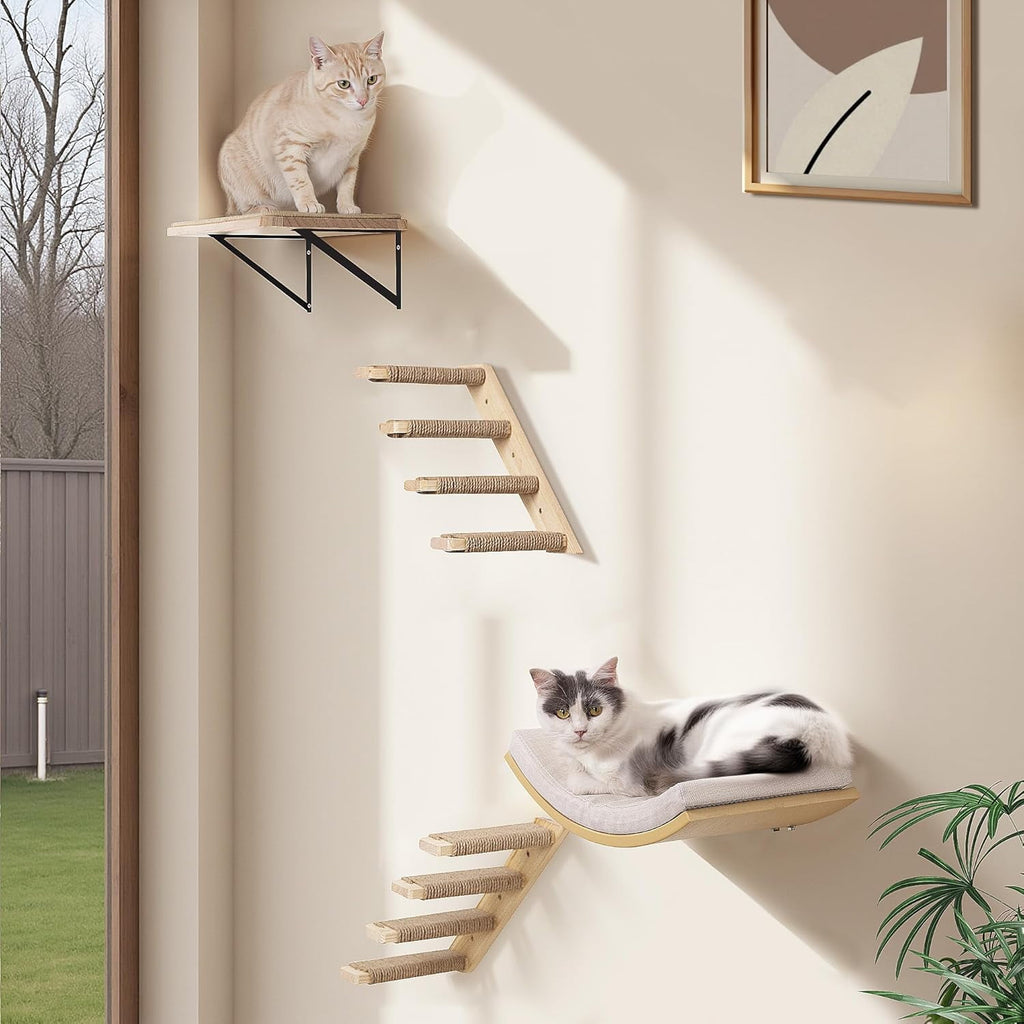 Cat Floating Wall Shelf with Cat Scratching Mat, 1PC 9.7X16.6 Inch Large 1 Inch Thick Wood Cat Window Perches Hanging Shelves Wall Mounted Beds for Sleeping, Playing, Climbing, Support to 30 LBS