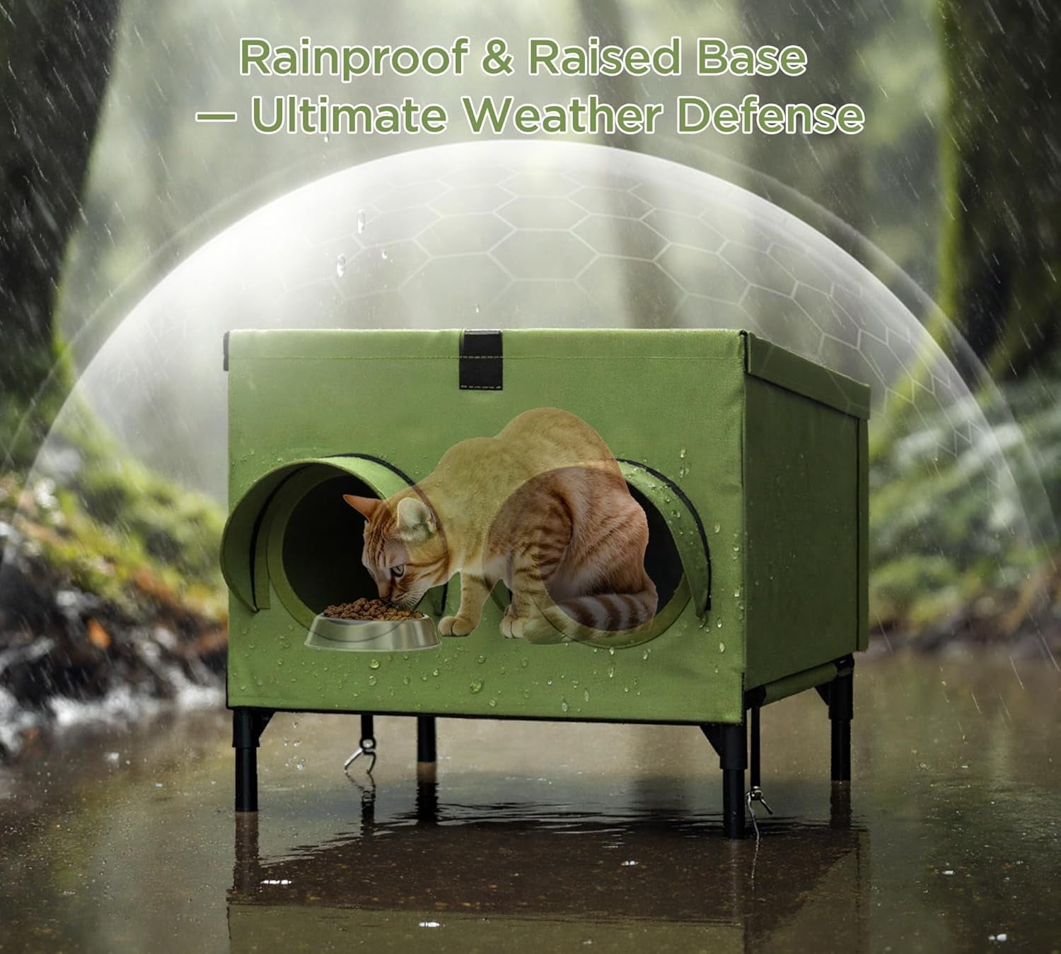 Peluomoz Outdoor Cat Feeding Shelter, Green