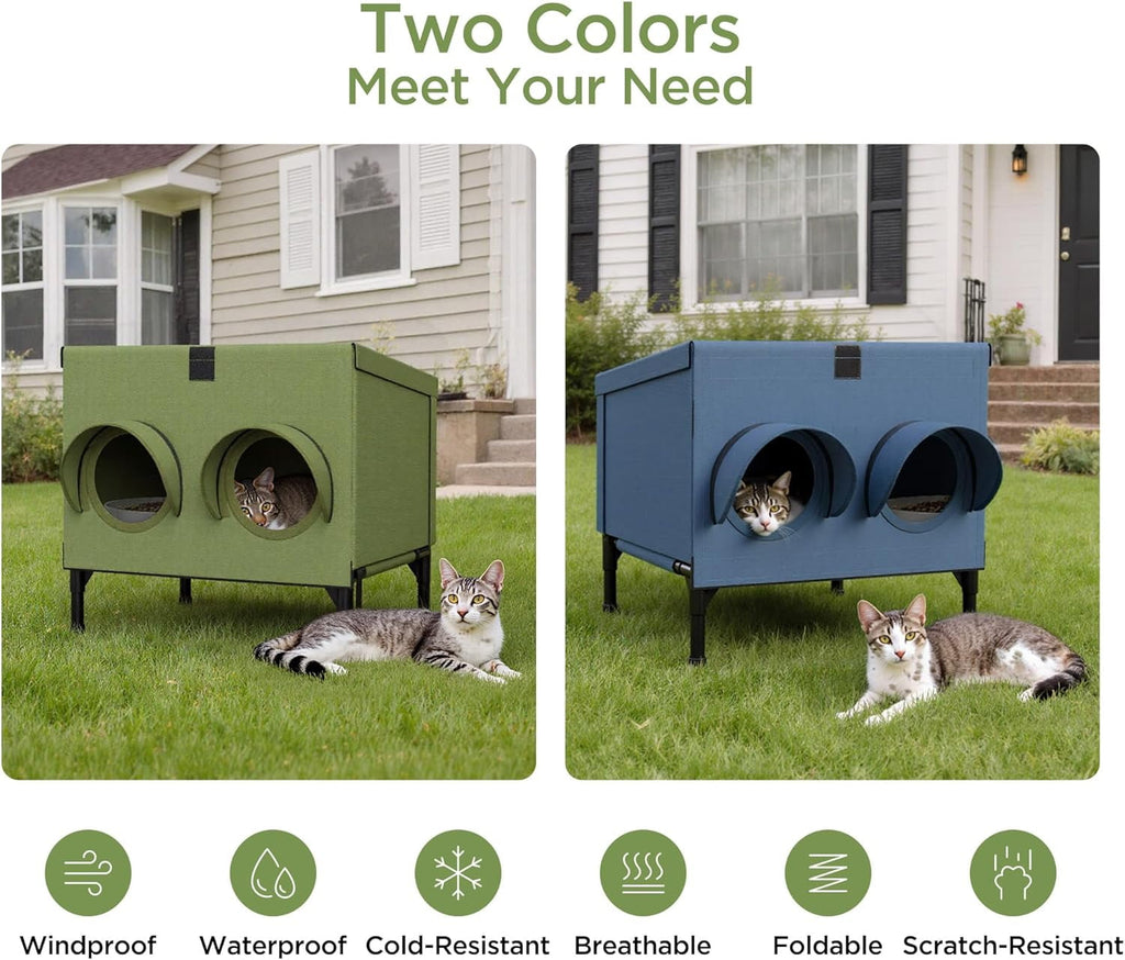 Peluomoz Outdoor Cat Feeding Shelter, Green