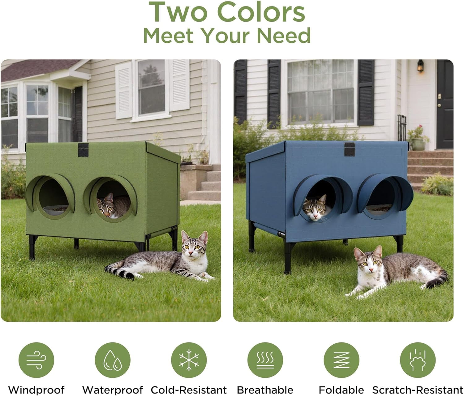 Peluomoz Outdoor Cat Feeding Shelter, Green
