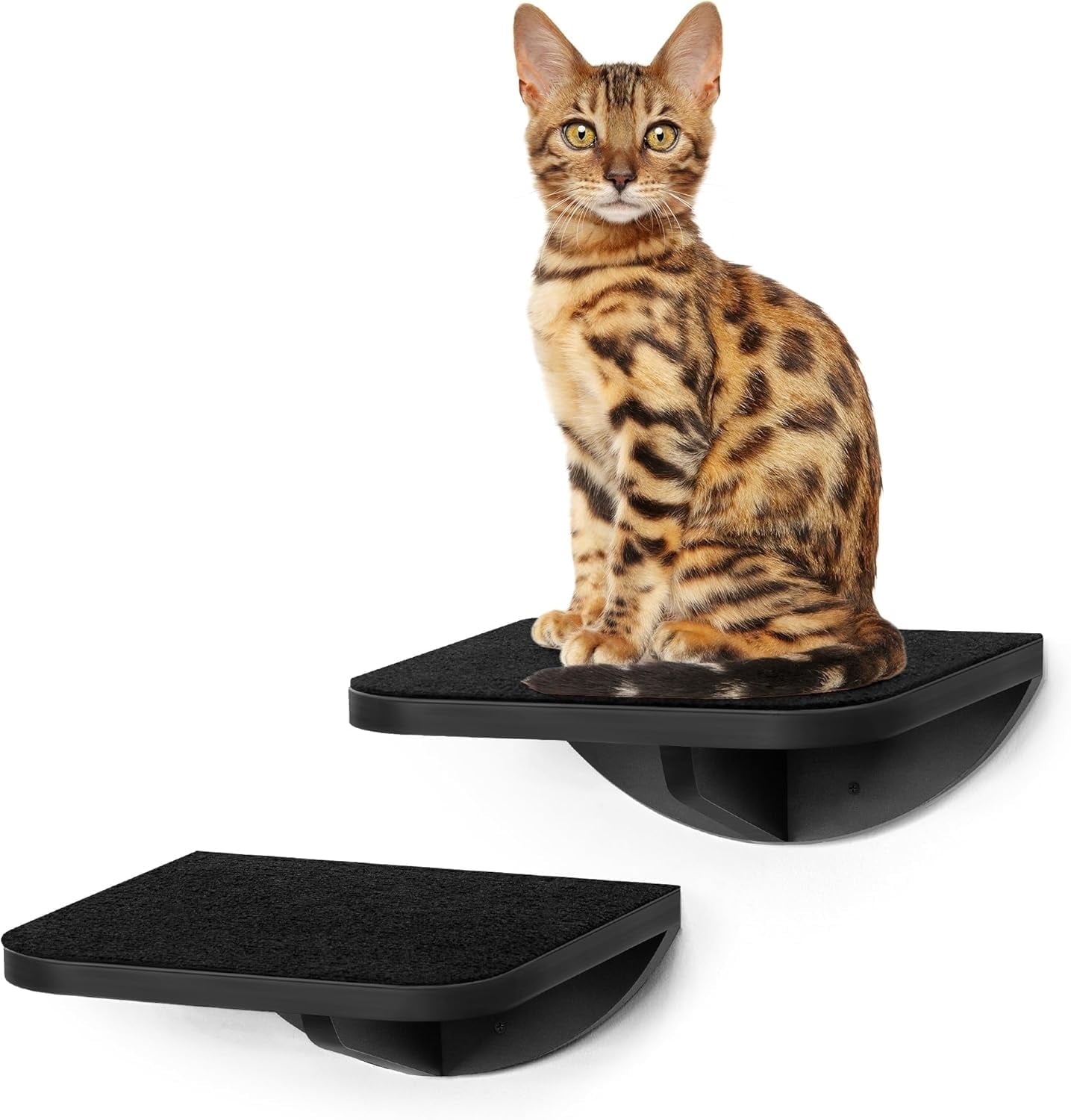 Peluomoz 2PC Wooden Wall-Mounted Cat Stairs - Scratching Mat Climbing Steps & Perch Platform