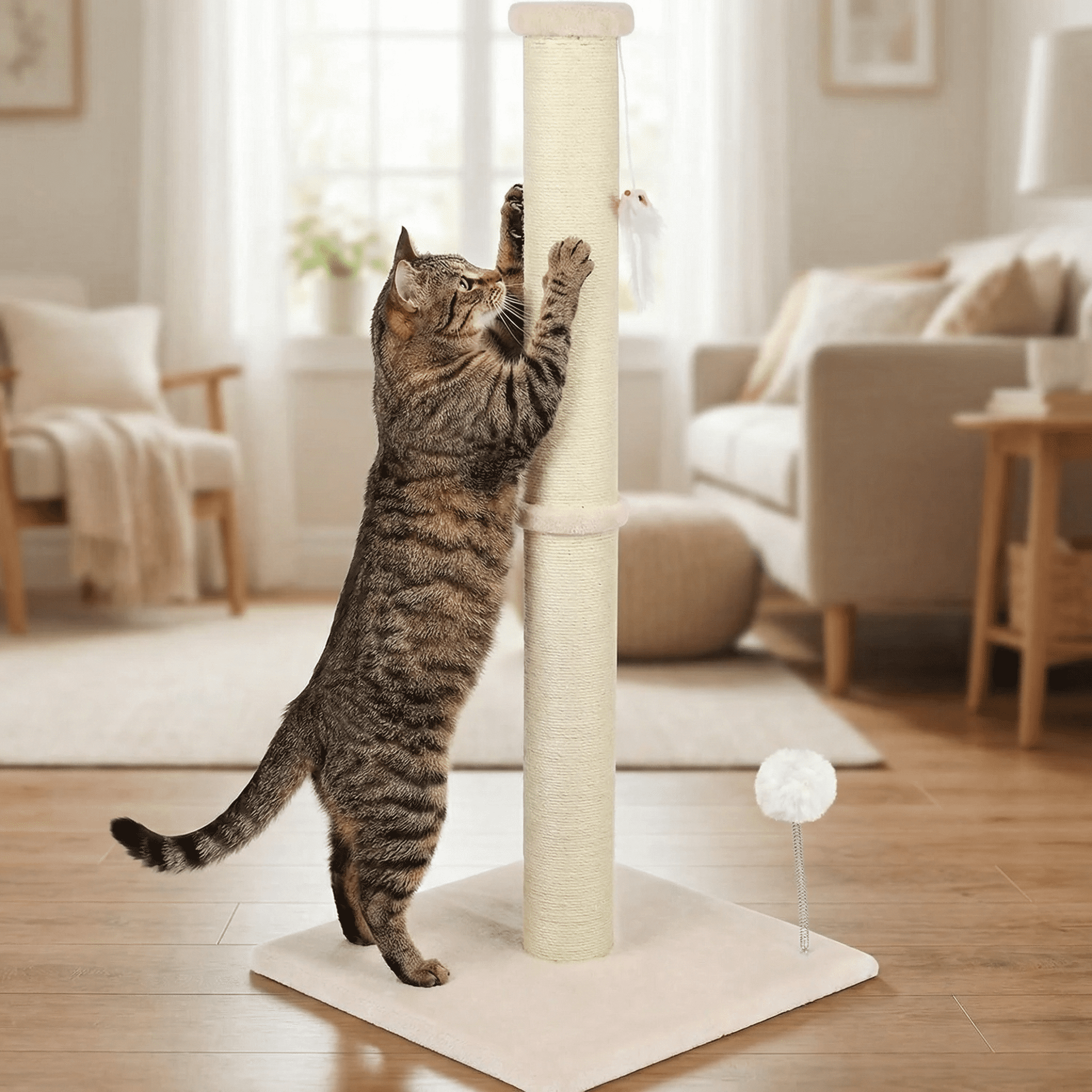 Peluomoz 36-Inch Cat Scratching Post, Beige