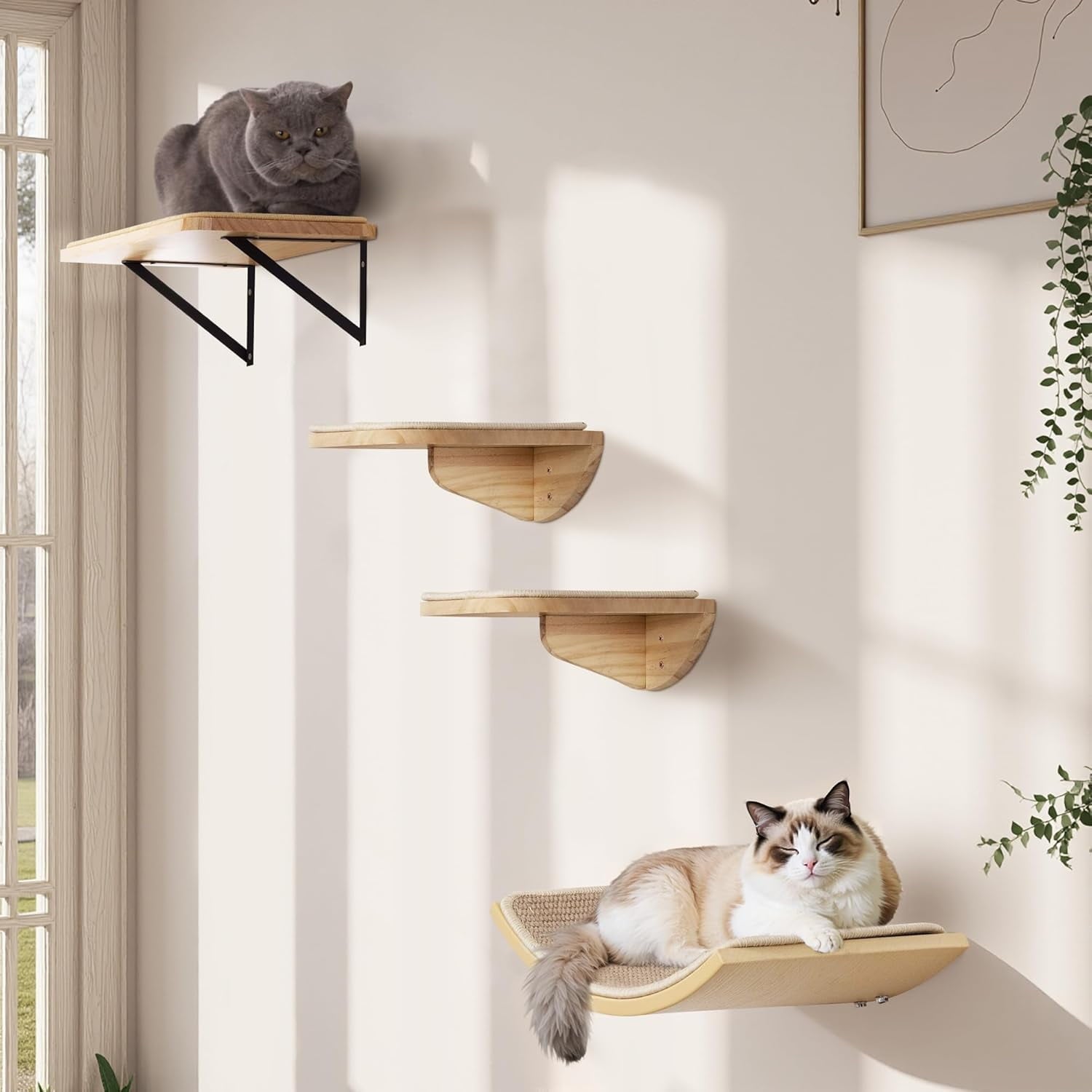 Peluomoz 2-Piece Cat Wall Shelf Set with Scratching Mat