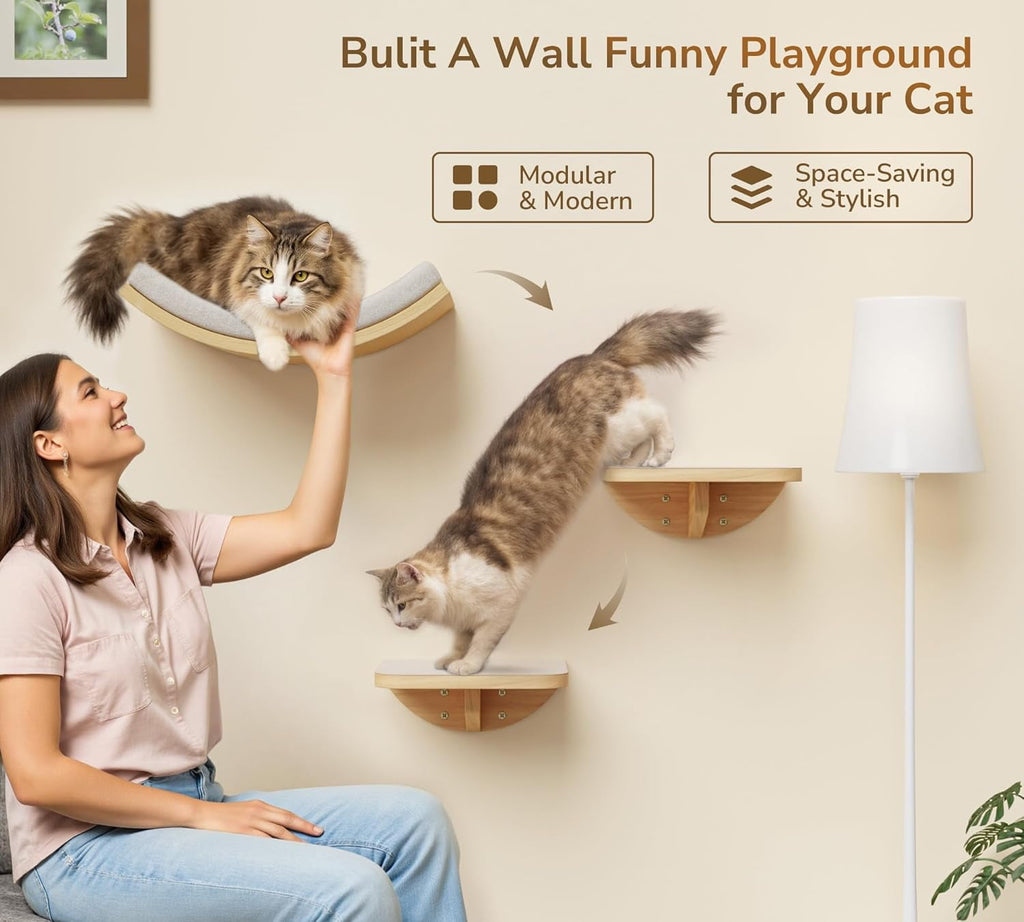 Peluomoz Cat Wall Set with Steps and Curved Foam Perch
