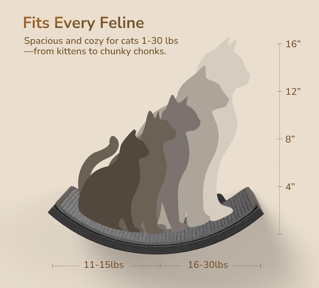 Peluomoz Wall-Mounted Wooden Cat Climbing Set - 2 Steps + Curved Platform with Scratching Mat (Feline Activity Furniture)