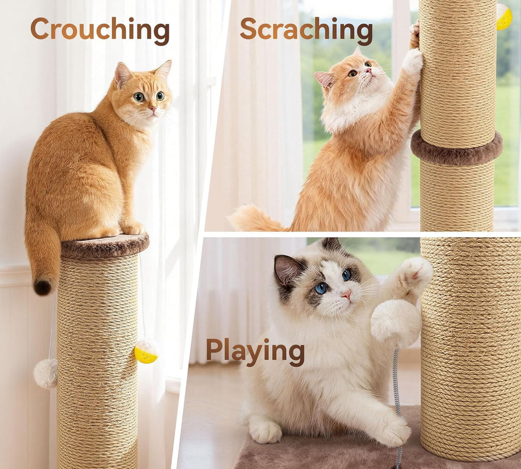 5-Inch Thick Sisal Cat Scratching Post, 36" Tall Scratch Tower with 6.5" Top Perch and Large 20.8 x 15.9" Stable Base, Durable Cat Scratcher for Indoor Cats, Brown