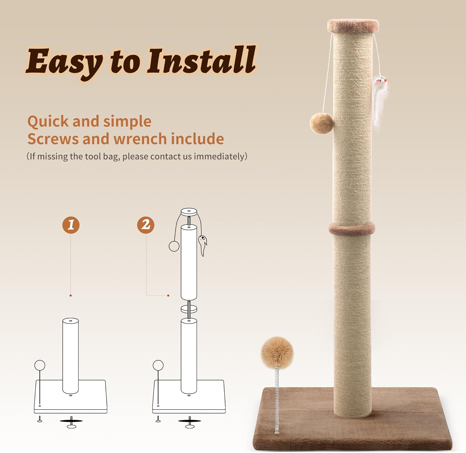 Peluomoz 36-Inch Cat Scratching Post, Brown