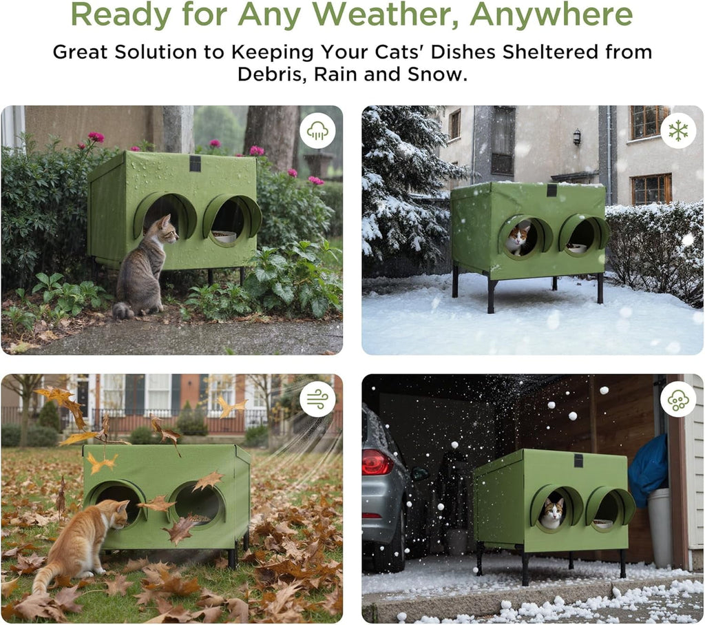 Peluomoz Outdoor Cat Feeding Shelter, Green