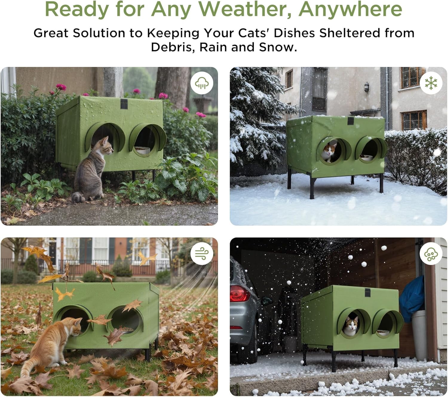 Peluomoz Outdoor Cat Feeding Shelter, Green