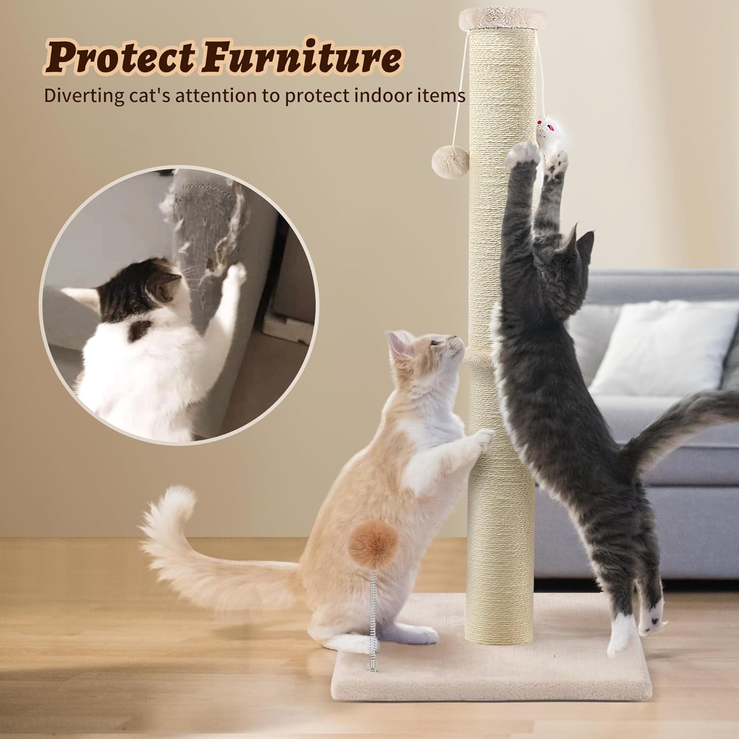 Peluomoz 36-Inch Cat Scratching Post, Beige