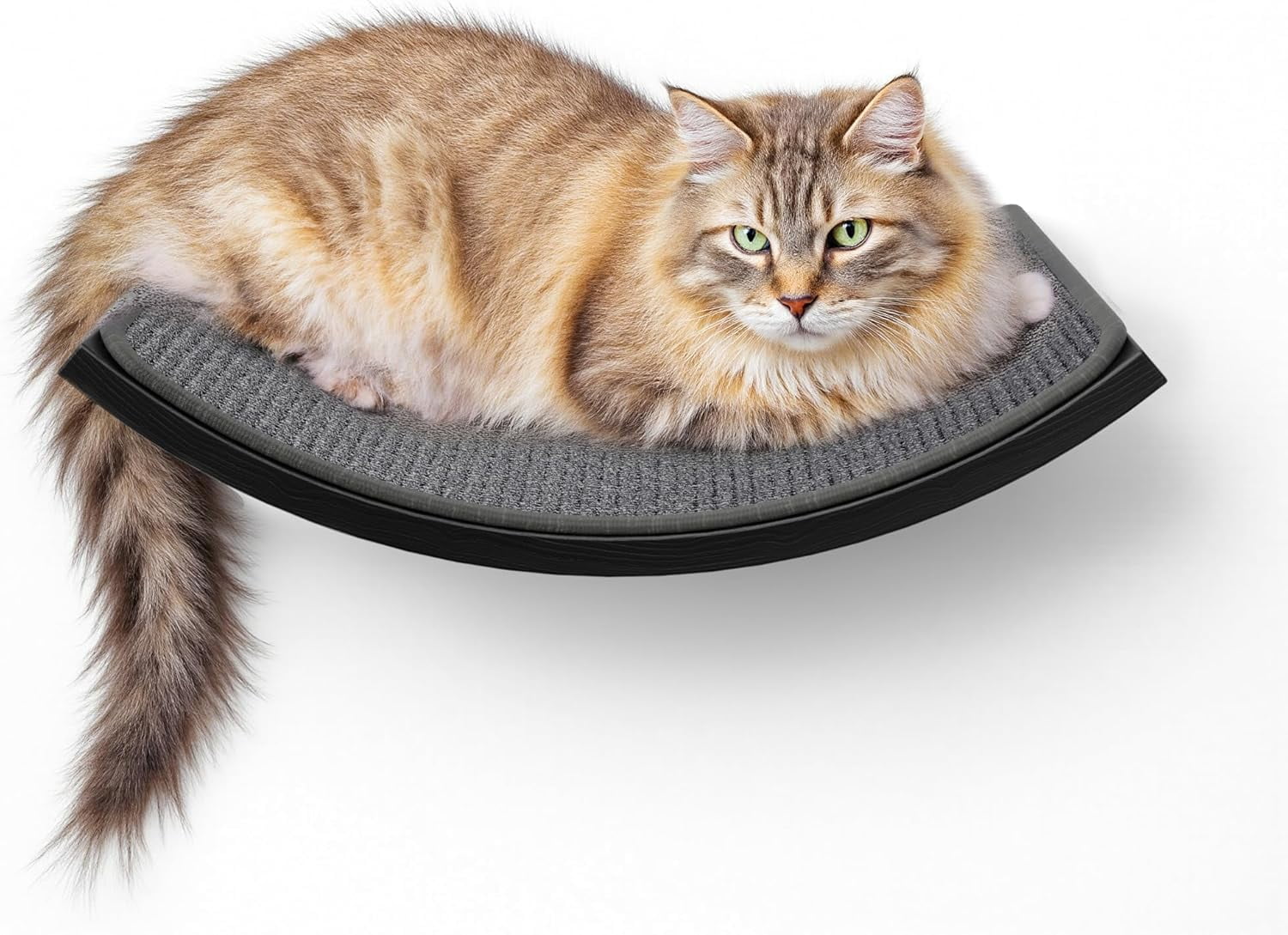 Curved Cat Wall Shelves with Scratching Mat, Wall Mounted Wood Multi-Functional Cats Walls Furniture for Indoor, Cat Sleeper Platform Shelf for Climb Play Nap