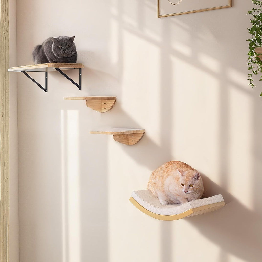 2PC Cat Stairs with Scratching Mat,Wall Mounted Cat Steps, Wooden Climbing Shelves for Cats, Cats Stairway Ladder Furniture for Perch Platform Supplies