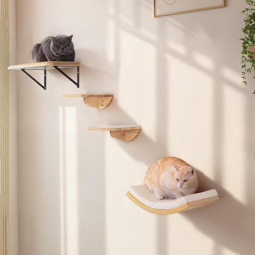 2PC Cat Stairs with Scratching Mat,Wall Mounted Cat Steps, Wooden Climbing Shelves for Cats, Cats Stairway Ladder Furniture for Perch Platform Supplies