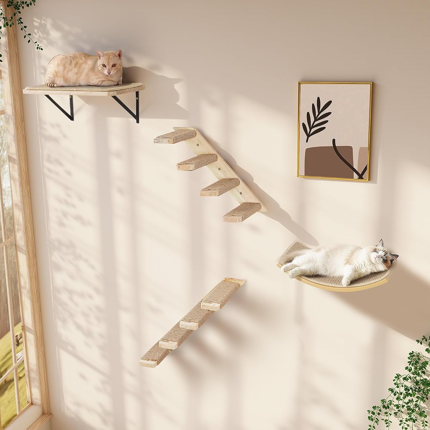 Peluomoz 2-Piece Cat Wall Shelf Set with Scratching Mat