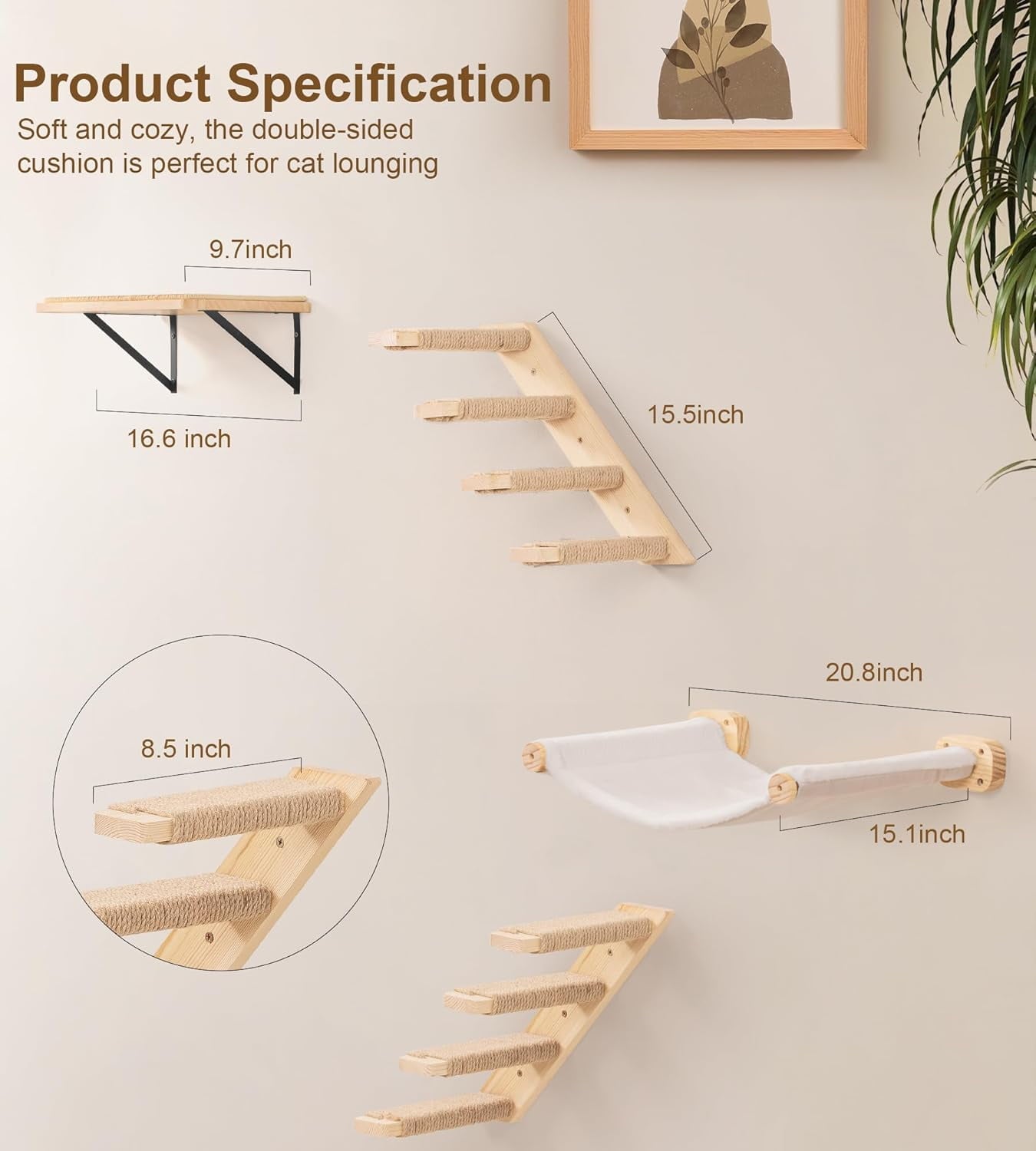 Peluomoz 3-Piece Cat Hammock Wall Set