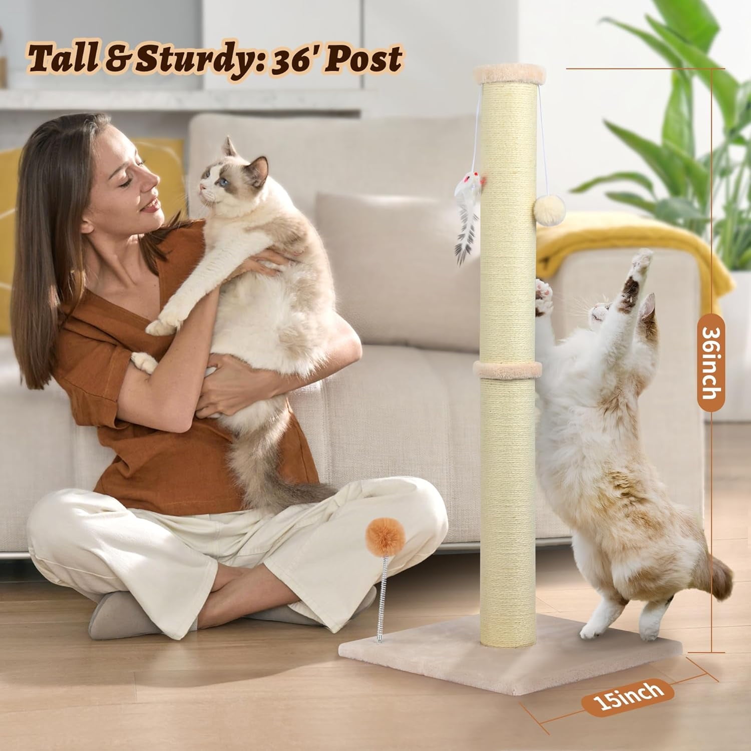 Peluomoz 36-Inch Cat Scratching Post, Beige