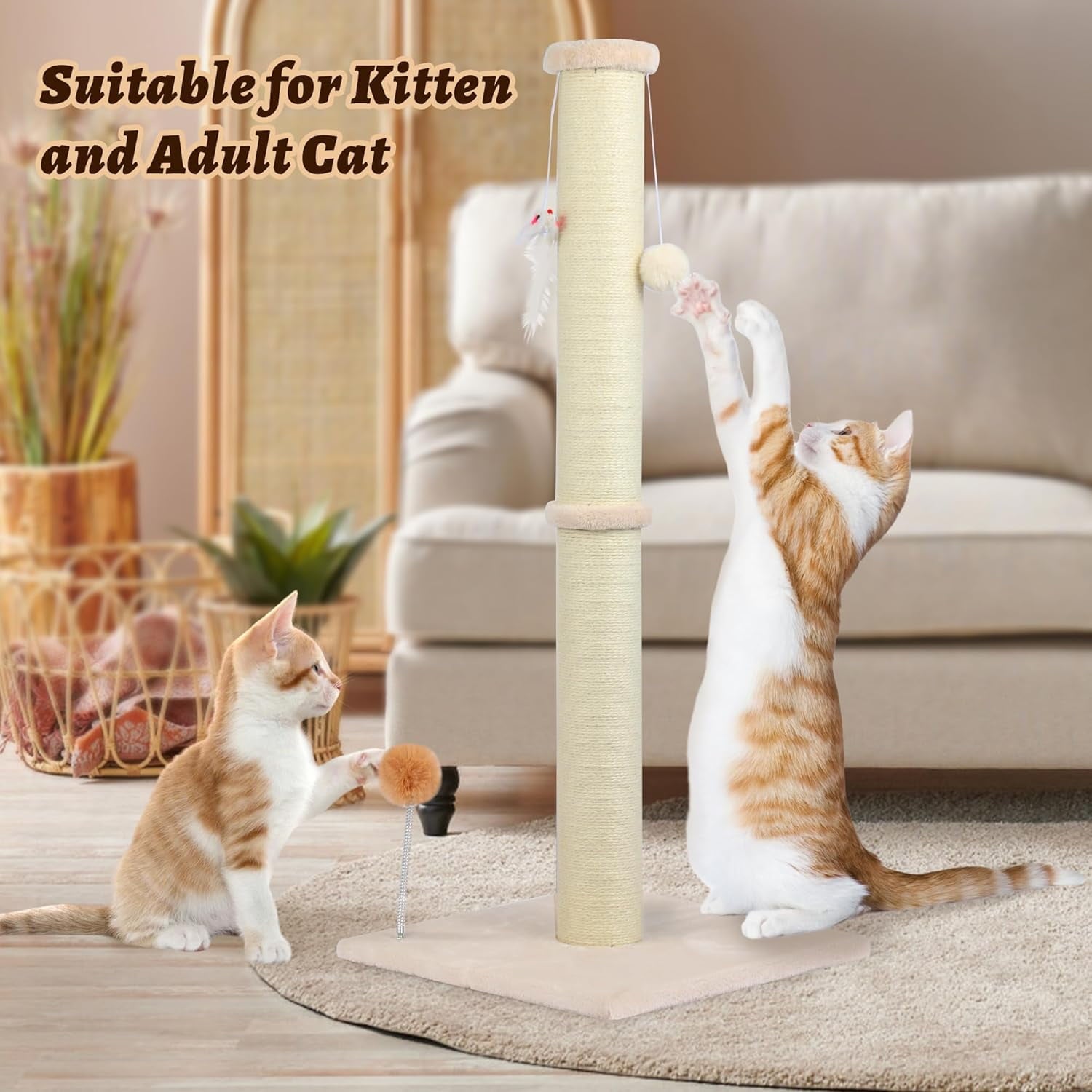 Peluomoz 36-Inch Cat Scratching Post, Beige