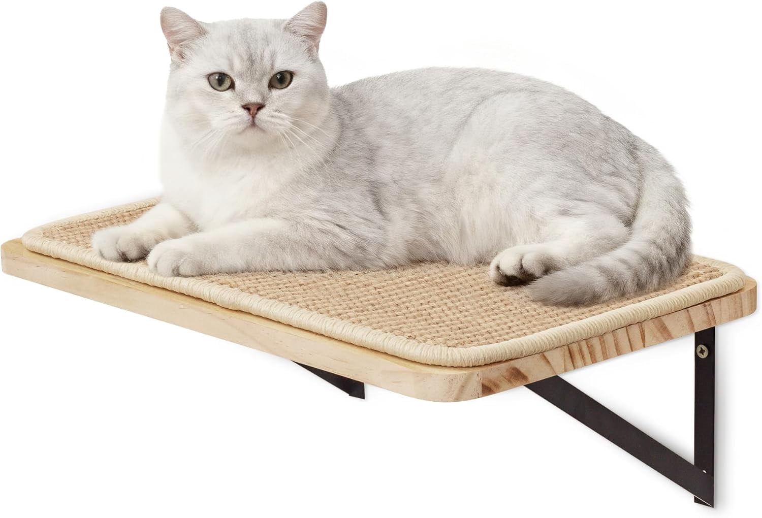 Cat Floating Wall Shelf with Cat Scratching Mat, 1PC 9.7X16.6 Inch Large 1 Inch Thick Wood Cat Window Perches Hanging Shelves Wall Mounted Beds for Sleeping, Playing, Climbing, Support to 30 LBS