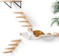 Peluomoz Beige 4-Piece Wall-Mounted Cat Hammock Set - Floating Bed + 2 4-Step Ladders & Flat Shelf (Indoor Playground)