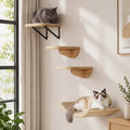 Peluomoz Cat Wall Shelves, Natural Wood Wall Mounted Set with 2 Steps and 2 Platforms