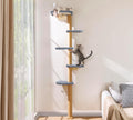 Peluomoz Adjustable Height Floor-to-Ceiling Kitten Cat Tree - Wall-Mounted 83" Climbing Tower with Grey Plush Pads & Scratching Post