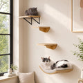 PELUOMOZ Wall-Mounted Cat Furniture Set, 4-Piece Natural Wood Climbing Shelves with Curved Bed and Felt Steps