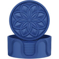 HFHOME Coasters for Drinks 6 Pack Silicone Coasters Set with Holder, Drink Coaster for Coffee Table, Bar Coasters for Home Decor Tabletop Protection Gift - Navyblue