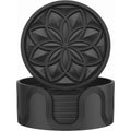 HFHOME Coasters for Drinks 6 Pack Silicone Coasters Set with Holder, Drink Coaster for Coffee Table, Table Cup Mat Desk Coaster for Drinks, Bar Coasters for Home Decor Tabletop Protection Gift -Black