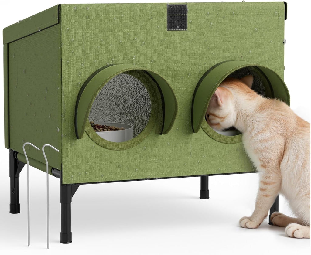 Peluomoz Outdoor Cat Feeding Shelter, Green