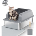 Stainless Steel Litter Box with Lid, XL Enclosed Cat Litter Box for Big Cats, Non-Stick Metal Litter Pan with High Sides, Anti-Urine Leakage, Includes Stainless Steel Scoop, Pedal & Non-Slip Mat