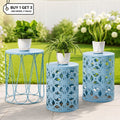 Y&M 3-Piece Nesting End Table Set, Round Metal Side Tables with Geometric Design, Blue