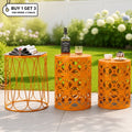 Y&M 3-Piece Nesting End Table Set, Round Metal Side Tables with Geometric Design, Orange