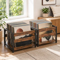 Y&M 2 Packs Vinyl Record Storage Crate, Wooden Storage Box, Classic Cube CD Albums Shelf Holder Organizer, Holds Up to 100+ Records, Magazine Rack for Desktop, Home, Office, Brown