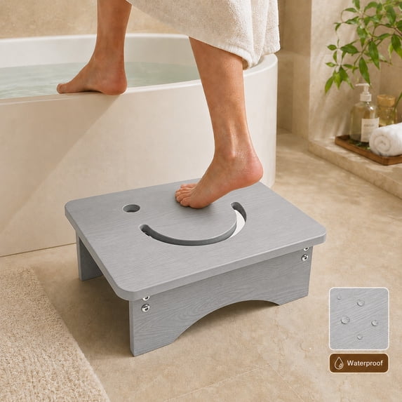 Y&M One Step Stool for Adults Seniors, Waterproof HDPE Stepping Stools with Non-Slip Foot, 3.5" Heavy Duty Bed Step for High Beds, Office, Kitchen, Living Room – Light Brown