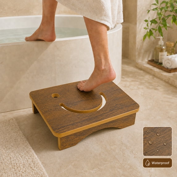 Y&M One Step Stool for Adults Seniors, Waterproof HDPE Stepping Stools with Non-Slip Foot, 3.5" Heavy Duty Bed Step for High Beds, Office, Kitchen, Living Room – Rustic Brown