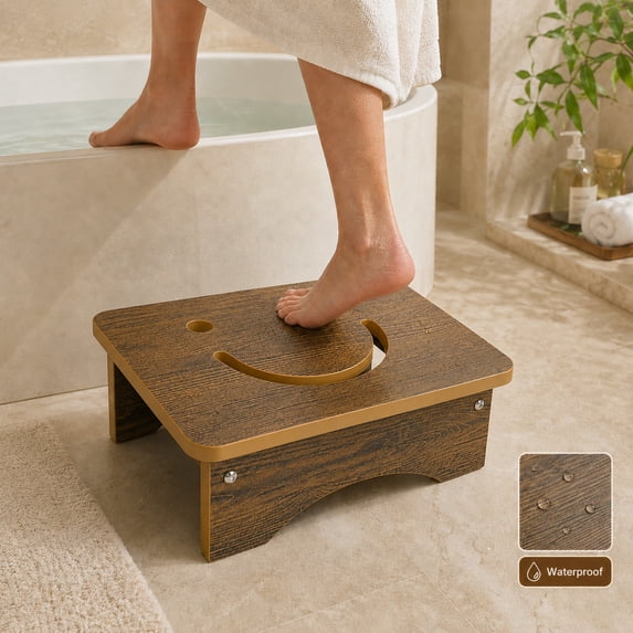 Y&M One Step Stool for Adults Seniors, Waterproof HDPE Stepping Stools with Non-Slip Foot, 5.5" Heavy Duty Bed Step for High Beds, Office, Kitchen, Living Room – Rustic Brown
