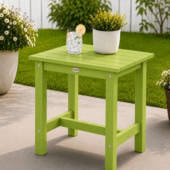 Y&M Outdoor Side Table, HIPS Adirondack Small Single Table, Waterproof Square Outside Table, Balcony Modern End Tables for Patio, Pool, Beach, Porch, Deck, Indoor or Outdoor Use, Lime