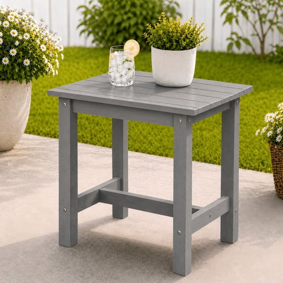 Y&M Outdoor Side Table, HDPE Patio End Table for Adirondack Chair, Weather Resistant Small Accent Table, Gray, Single Layer