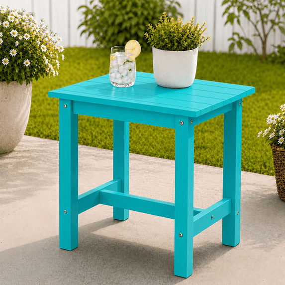 Y&M Outdoor Side Table, HDPE Patio End Table for Adirondack Chair, Weather Resistant Small Accent Table, Aruba Blue, Single Layer
