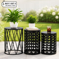 Y&M 3-Piece Nesting Side Table Set, Round Metal Outdoor End Tables with Plant Stand, Black