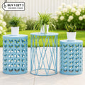 Y&M 3-Piece Nesting Metal Table Set, Round Side Tables with Plant Stand Design, Sky Blue