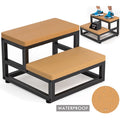 Y&M Two Step Stool for Adults Kids, Waterproof HPDE Bed Step Foot Stool with Adjustable Non-Slip Feet, Metal Frame Stepping for Kitchen Bathroom Bedroom Living Room, Indoor or Outdoor Use, Brown