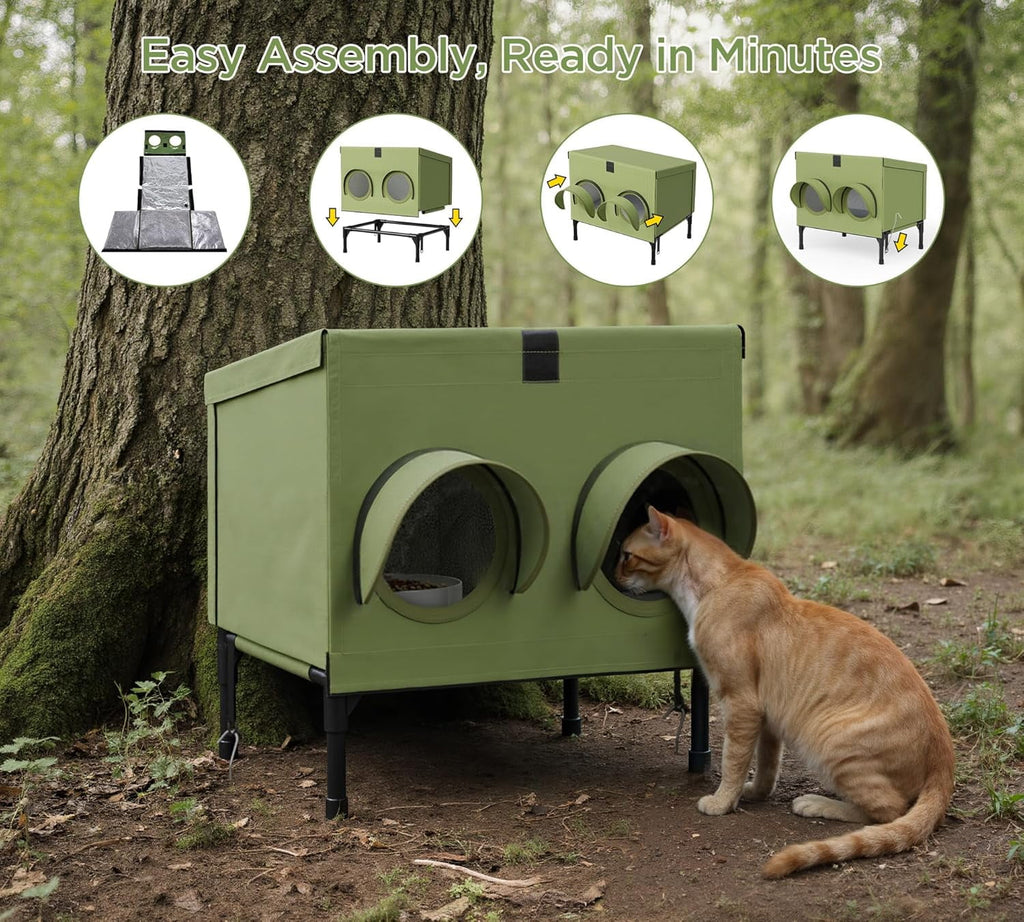 Peluomoz Outdoor Cat Feeding Shelter, Green