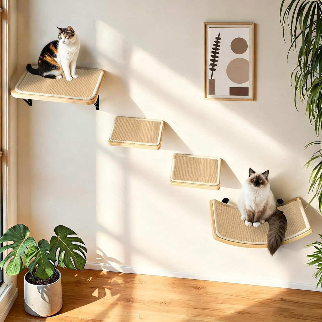 Cat Floating Wall Shelf with Cat Scratching Mat, 1PC 9.7X16.6 Inch Large 1 Inch Thick Wood Cat Window Perches Hanging Shelves Wall Mounted Beds for Sleeping, Playing, Climbing, Support to 30 LBS