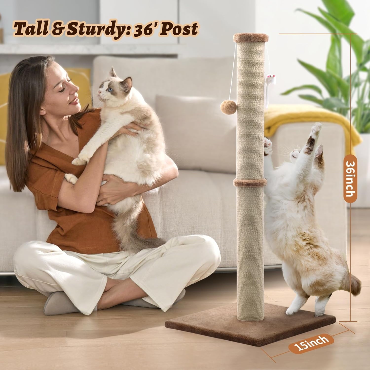 Peluomoz 36-Inch Cat Scratching Post, Brown