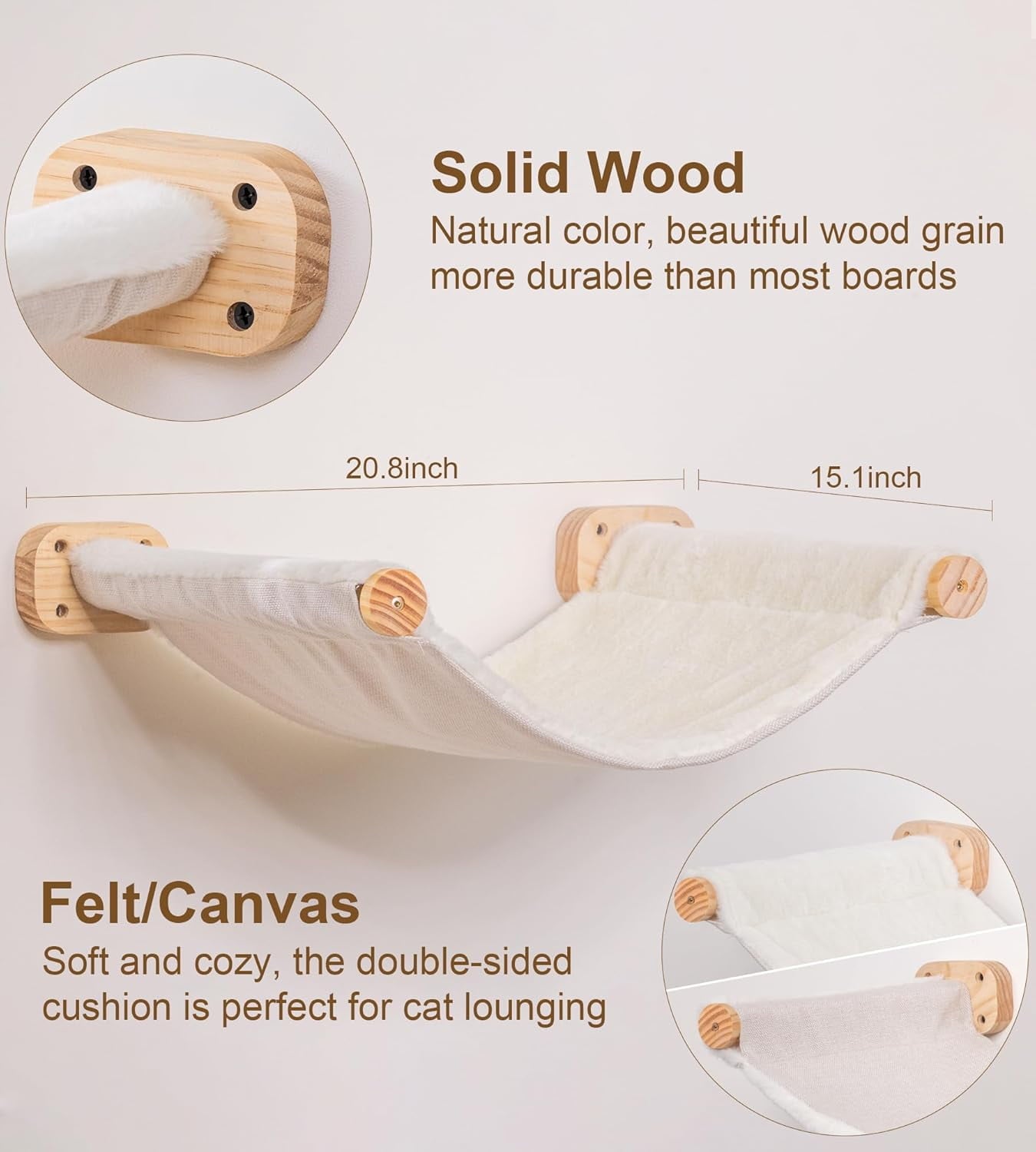 Peluomoz Beige 4-Piece Wall-Mounted Cat Hammock Set - Floating Bed + 2 4-Step Ladders & Flat Shelf (Indoor Playground)
