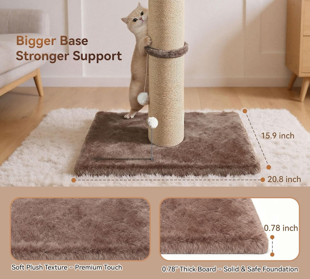 5-Inch Thick Sisal Cat Scratching Post, 36" Tall Scratch Tower with 6.5" Top Perch and Large 20.8 x 15.9" Stable Base, Durable Cat Scratcher for Indoor Cats, Brown
