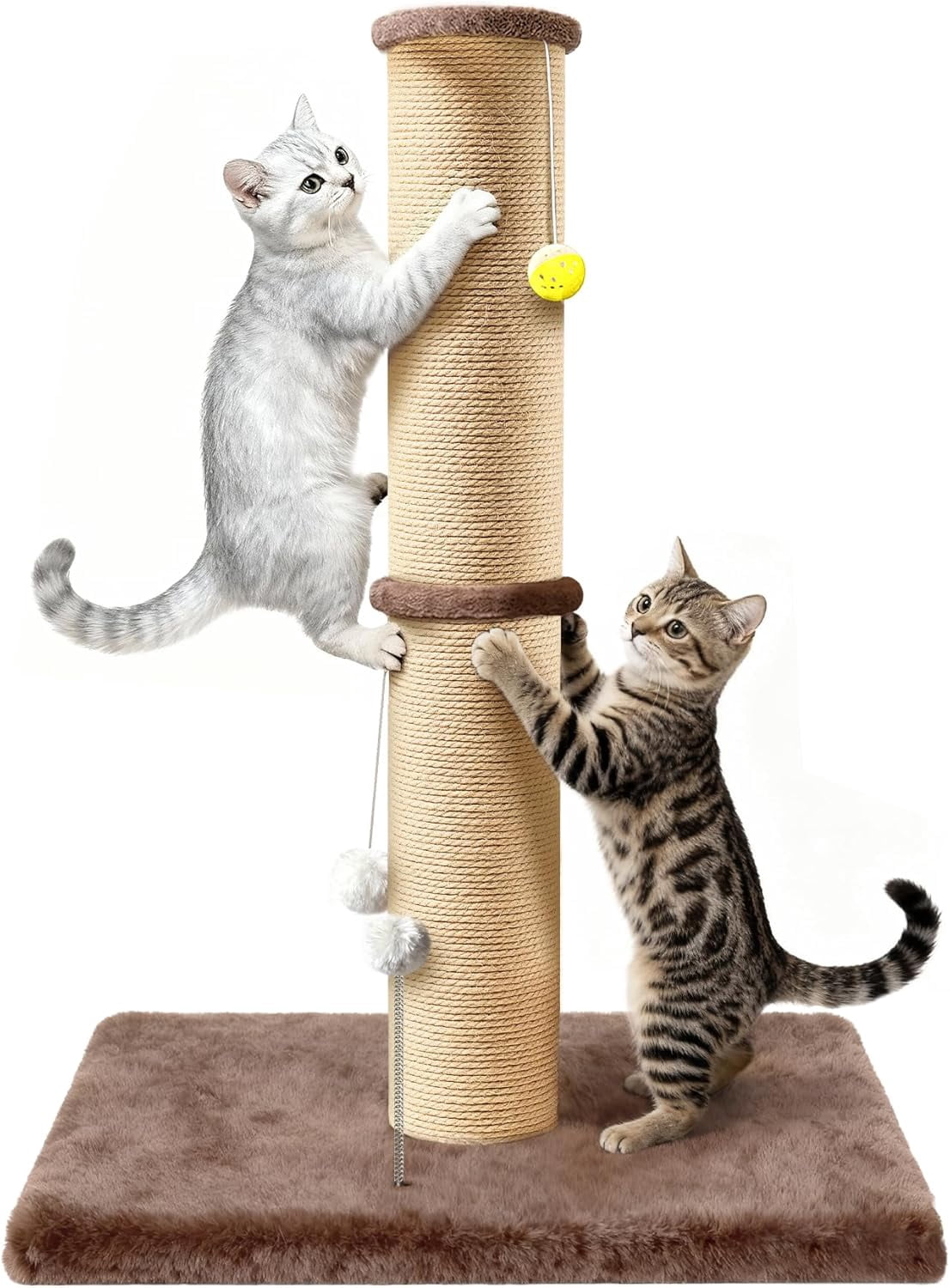 5-Inch Thick Sisal Cat Scratching Post, 36" Tall Scratch Tower with 6.5" Top Perch and Large 20.8 x 15.9" Stable Base, Durable Cat Scratcher for Indoor Cats, Brown