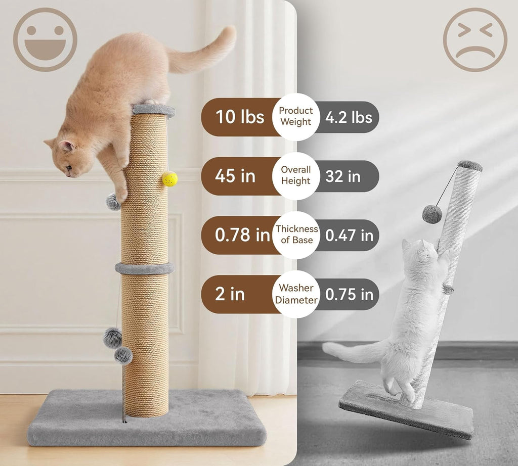 Peluomoz 36-Inch Sisal Cat Scratching Post with Perch, Gray